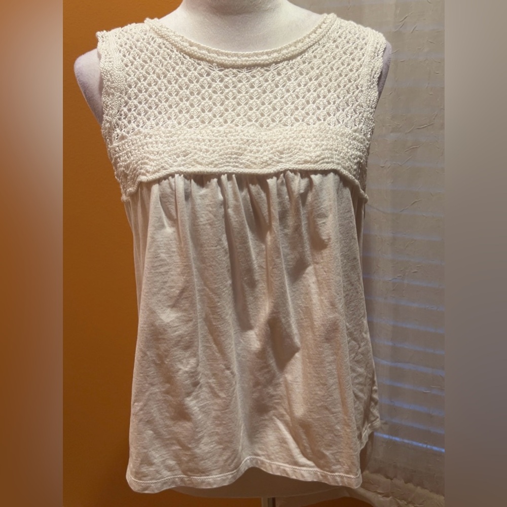 Loft | Women's Lace Overlay Sleeveless Woven Shirt Top Medium